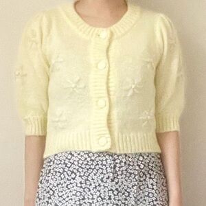 Rouje Balloon Sleeve Embroidered Floral Cardigan